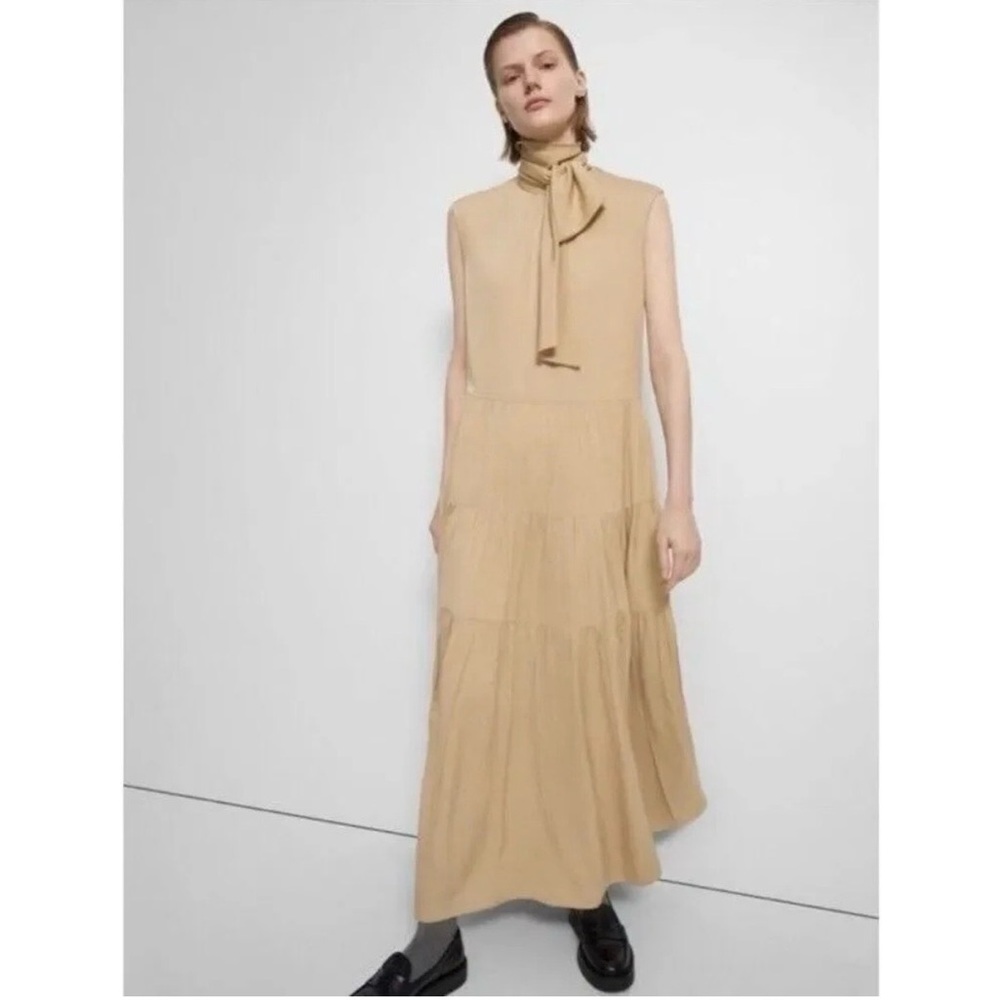 Theory Project Tiered Georgette Maxi Dress In Wheat Size 4 Women’s